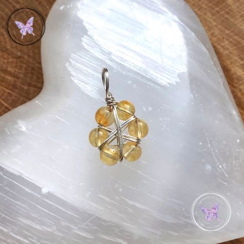 Citrine Circle Silver Wire Pendant